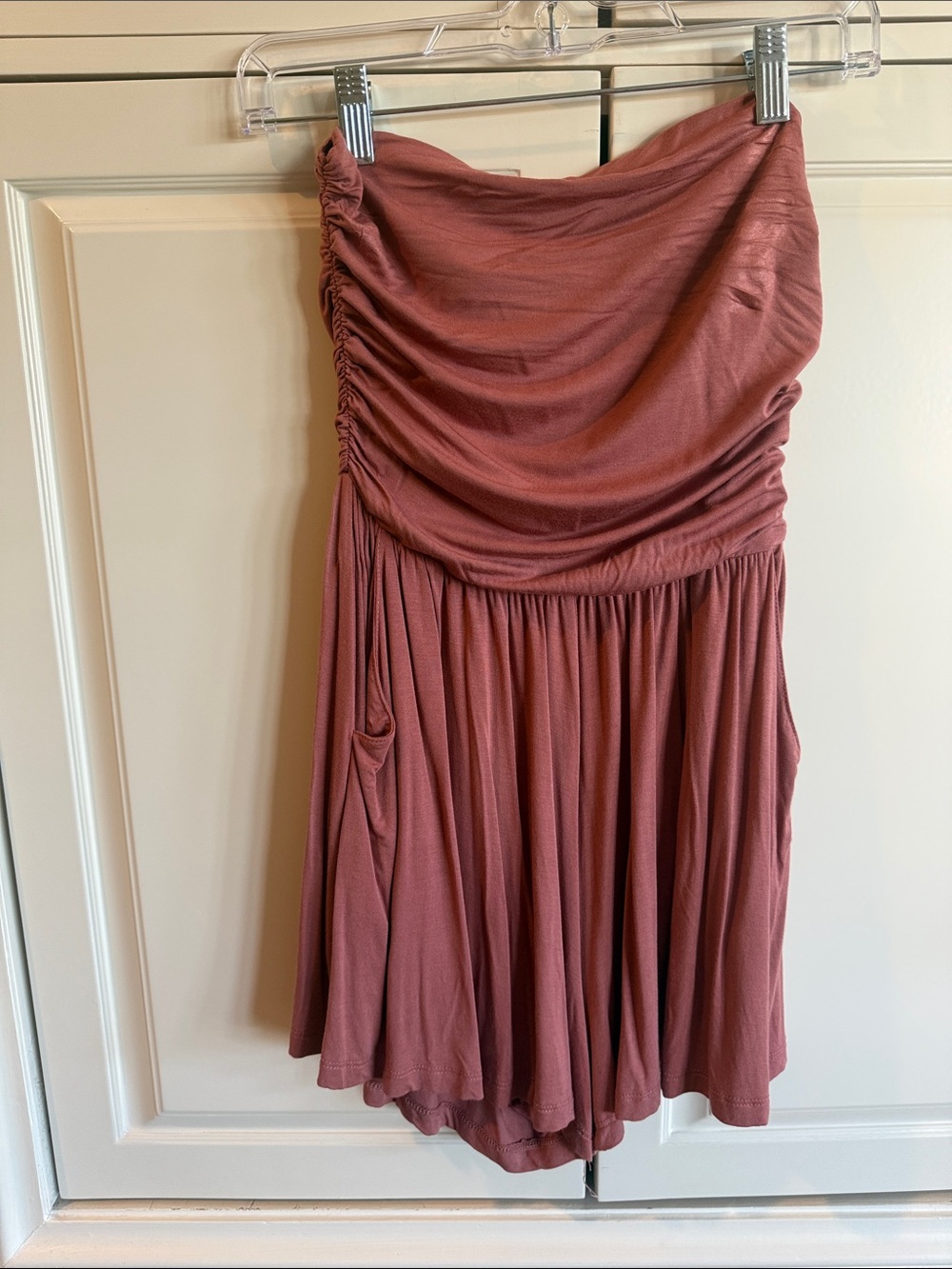 Final Touch Dusty Rose Ruched Romper with Pocket